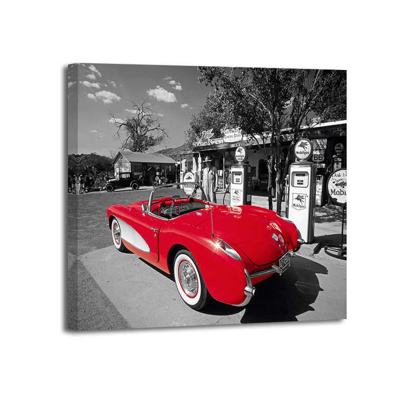 Kerrick James - Red 1957 Corvette at vintage gas station